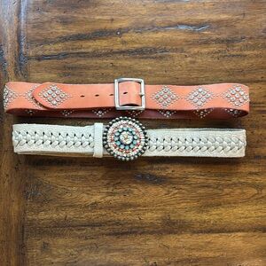 Embellished belts

Linea pelle- orange with rhinestone 
Cream - soft leather